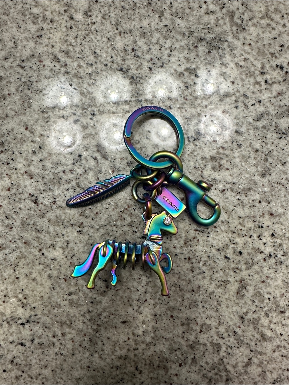 Coach Iridescent Unicorn Skeleton & Feather Keychain Charm - Multicolored